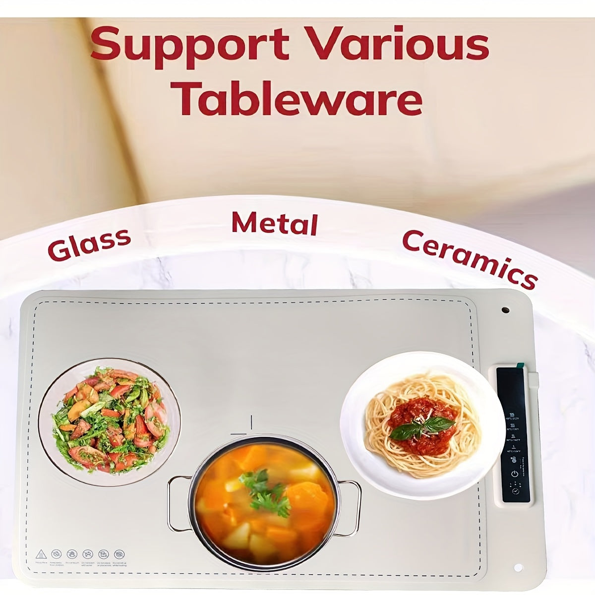 Bandeja de calentamiento de silicona eléctrica, 4 modos de temperatura, 220-240V, enchufe EU, tabla de aislamiento plegable