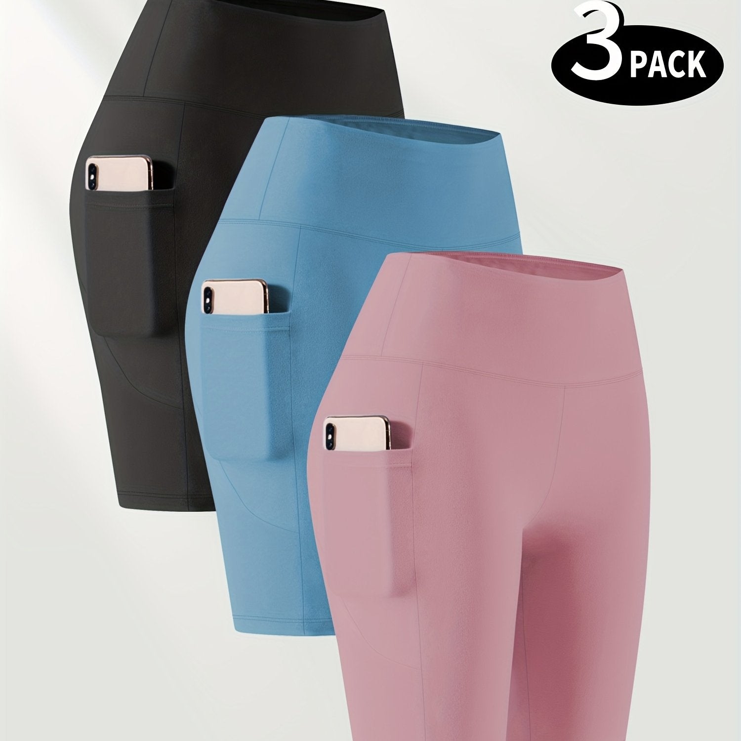 Plus Size Women High Waist Bermuda Shorts with Pockets Satin Knit