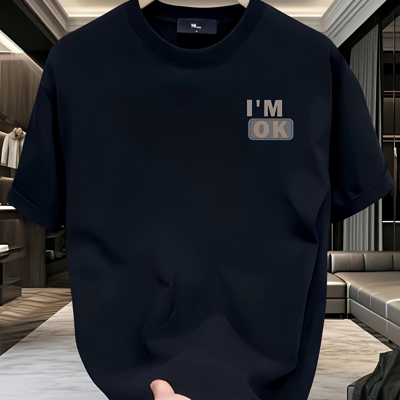 Men's Summer Cotton T-Shirt with Letter Print Crew Neck Loose Fit Casual Top