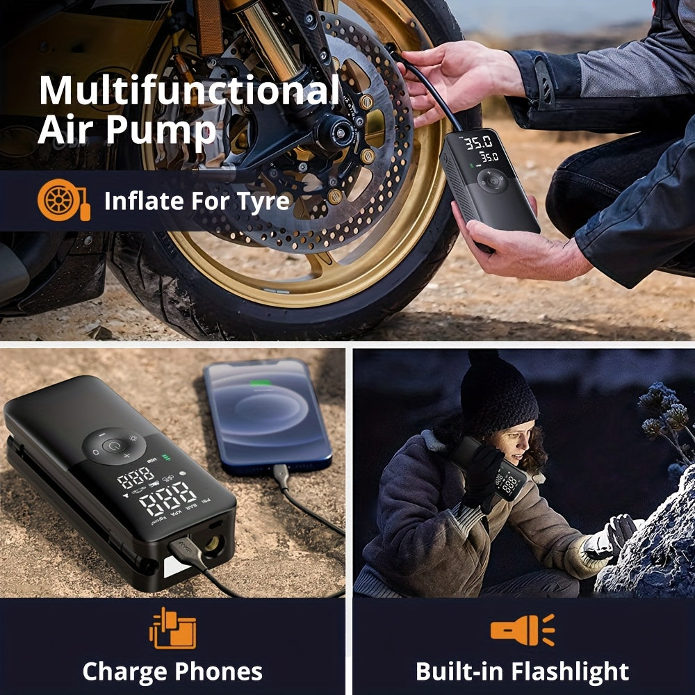 Portable Electric Air Compressor Pump for Cars Motorcycles Bicycles Rechargeable Lithium Battery Digital Display