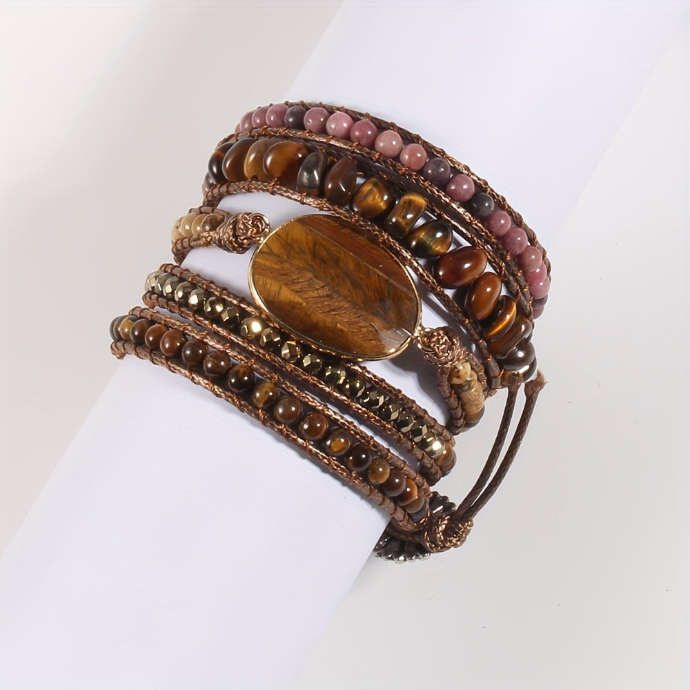 Bohemian Beaded Wrap Bracelet for Women with Natural Stones and Glass Beads