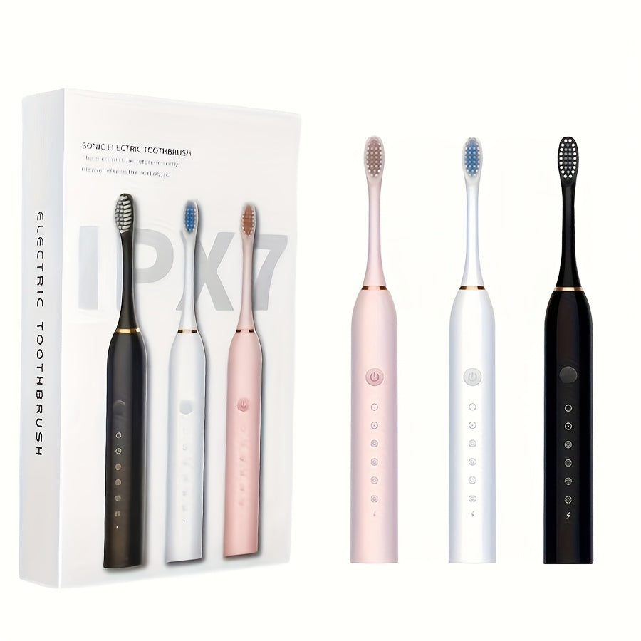 Electric Toothbrush for Adults, Rechargeable, 6 Cleaning Modes, White Black Pink
