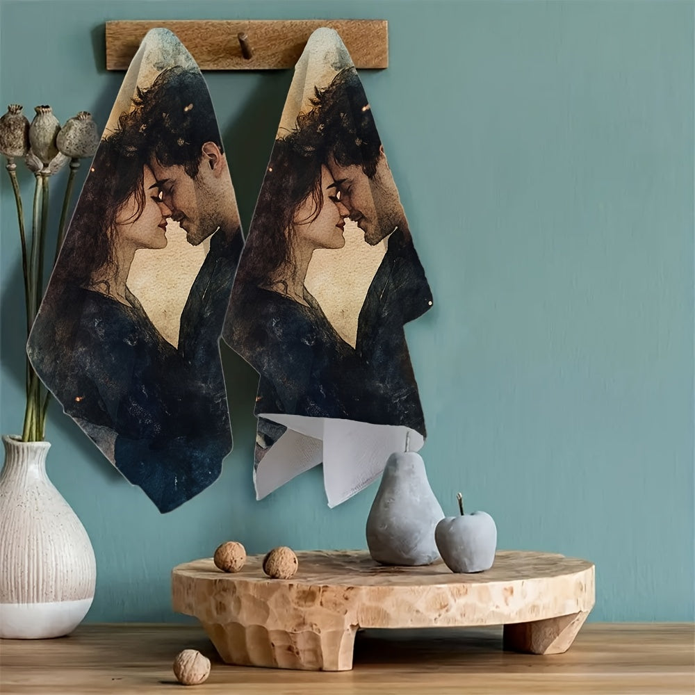 2pcs Romantic Watercolor Kitchen Towels Absorbent Dish Hand Towels