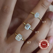 Кольцо из стерлингового серебра с прямоугольным кубическим цирконием 1CT для женщин