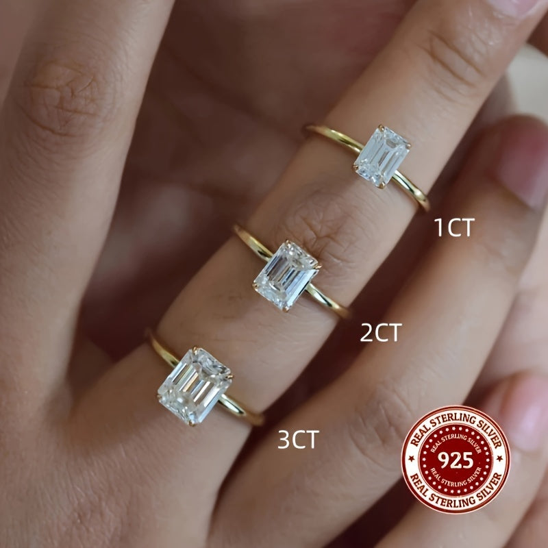Кольцо из стерлингового серебра с прямоугольным кубическим цирконием 1CT для женщин