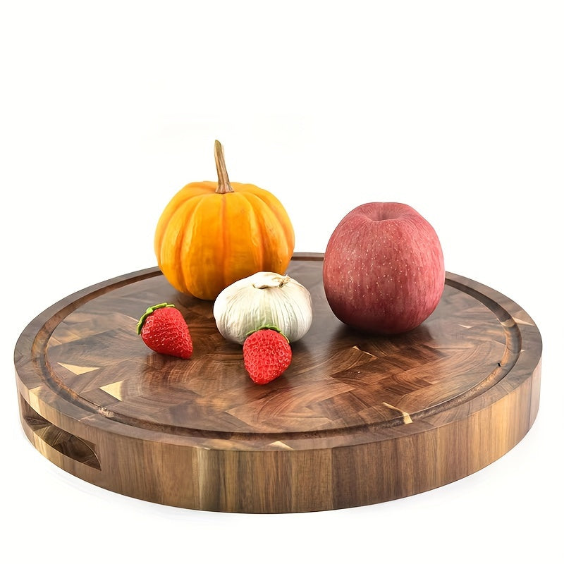 Round Acacia Wooden Serving Board for Meat, Vegetables, Fruit, Kitchen Supplies