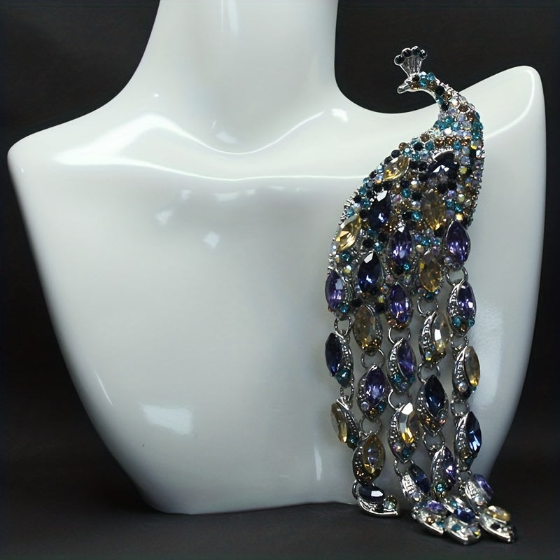 Vintage Peacock Pattern Brooch with Tassel Detail Clothing Accessory