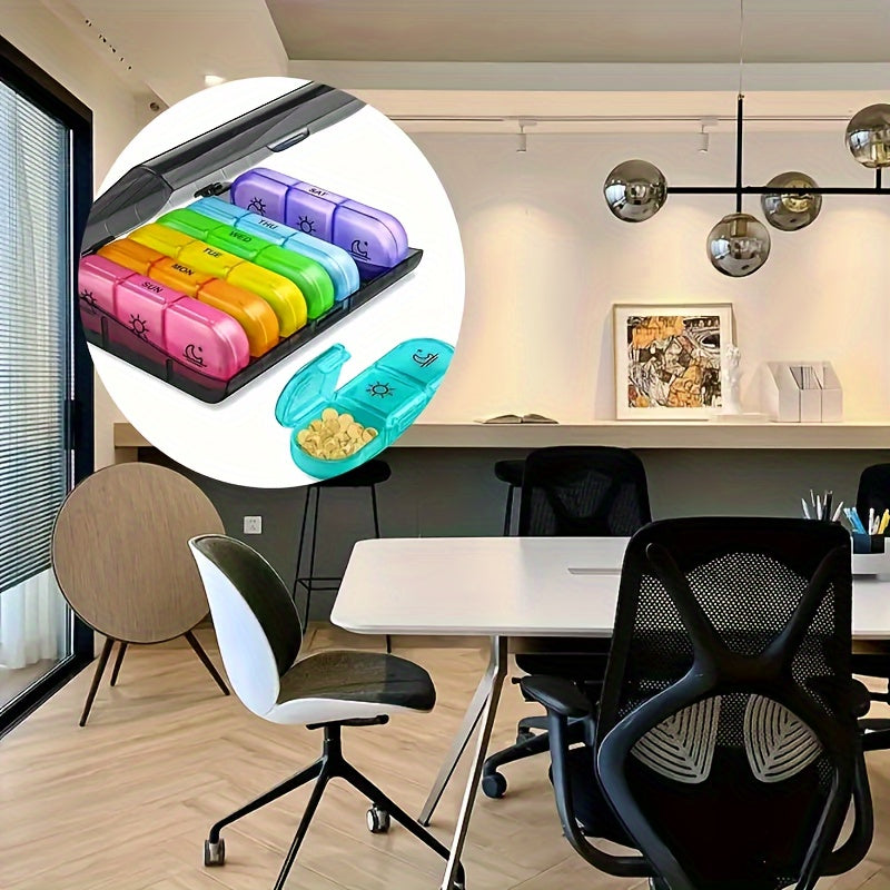 Black Pill Box with 21 Compartments Weekly Portable Plastic Organizer