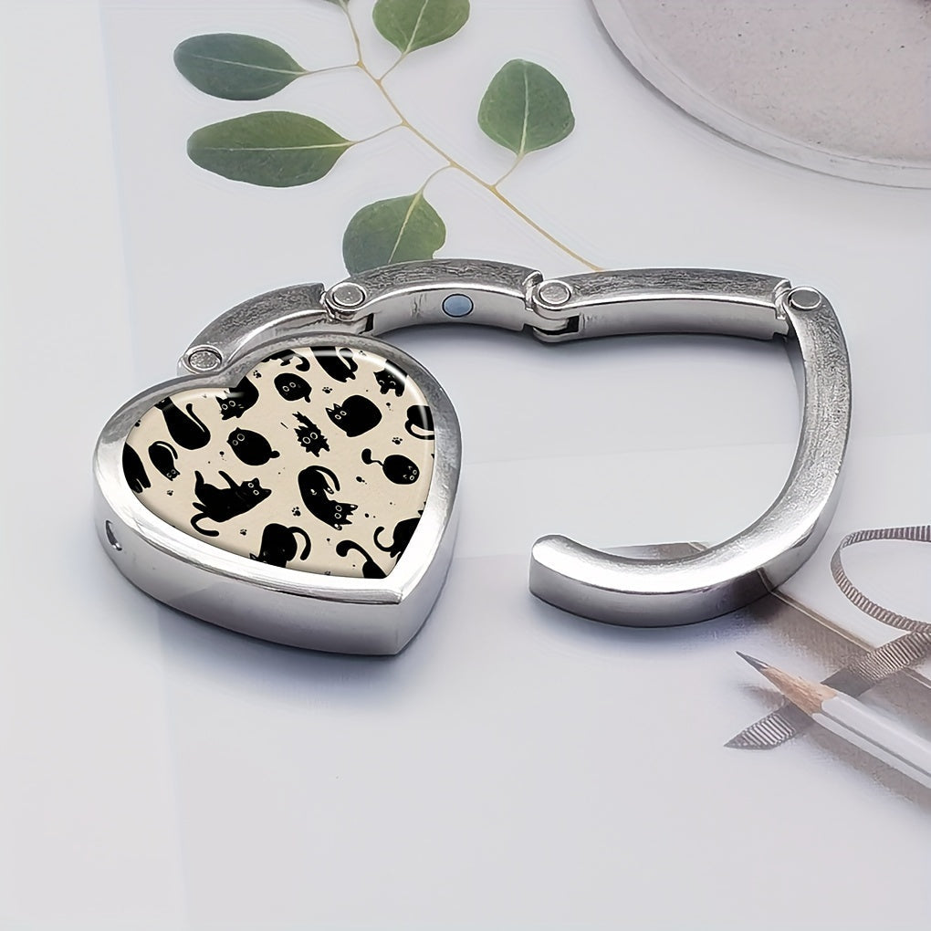 Yurak shaklidagi bukiladigan sumka osgichi - Zink qotishmasidan tayyorlangan, zamonaviy vintage uslubida, sumkalar va kalitlar uchun stol usti osgich, sevimli mushuk dizayni bilan.