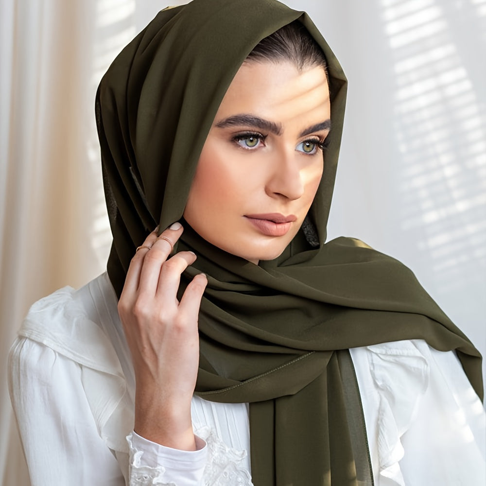 Ayollar uchun marvaridli hashamatli toʻliq rangli chiffon hijab turban sharf
