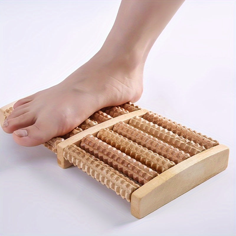 Handcrafted Wooden Dual Foot Massager with Acupressure Rollers for Stress Relief