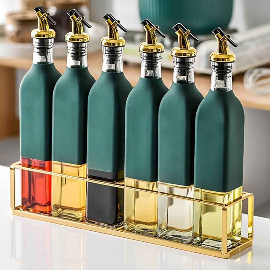 Set of 6 Glass Dispenser Bottles for Olive Oil and Vinegar with Golden Spouts
