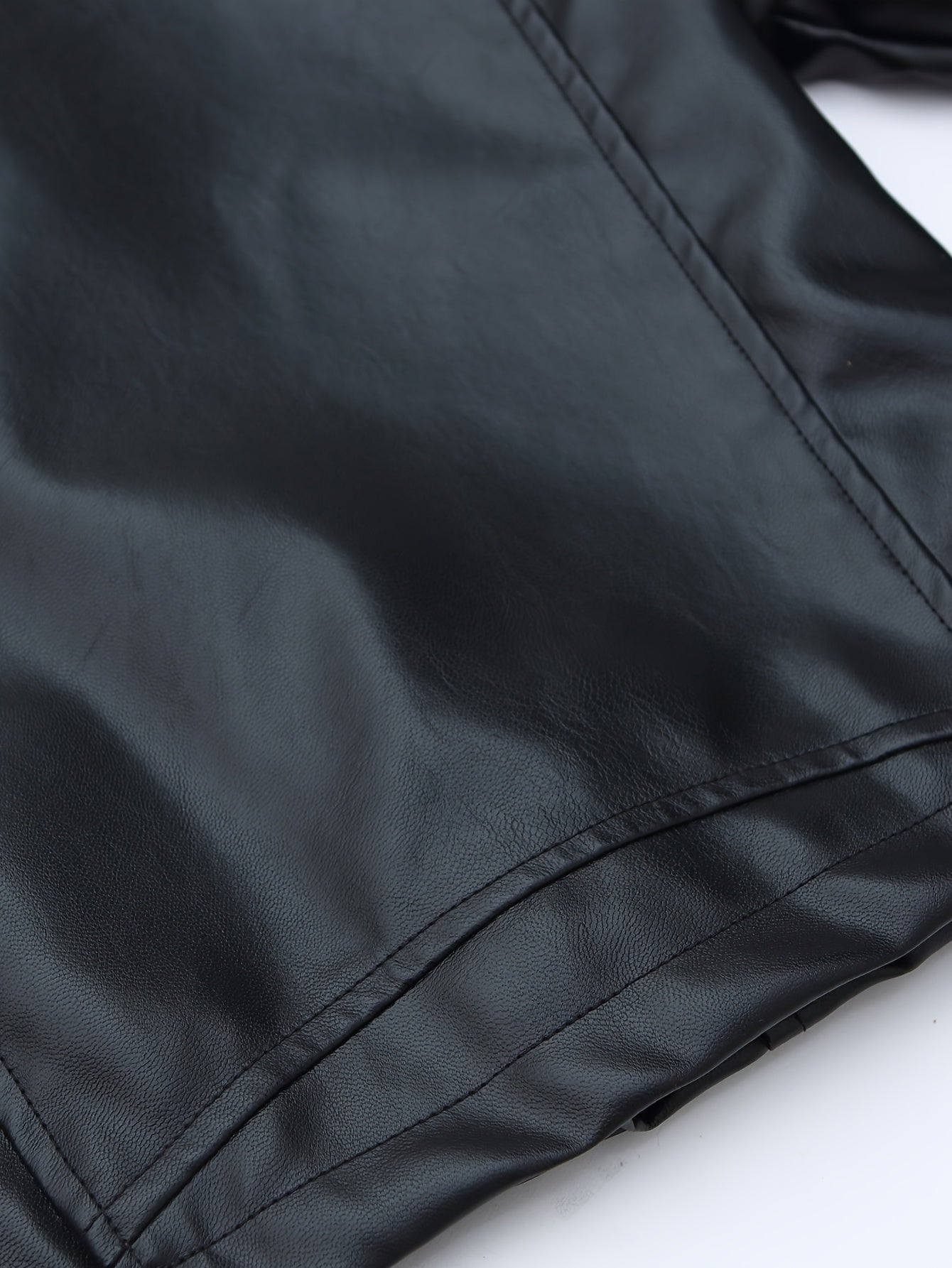 Boys Biker Jacket Black Polyester Casual Spring Fall Button Pockets