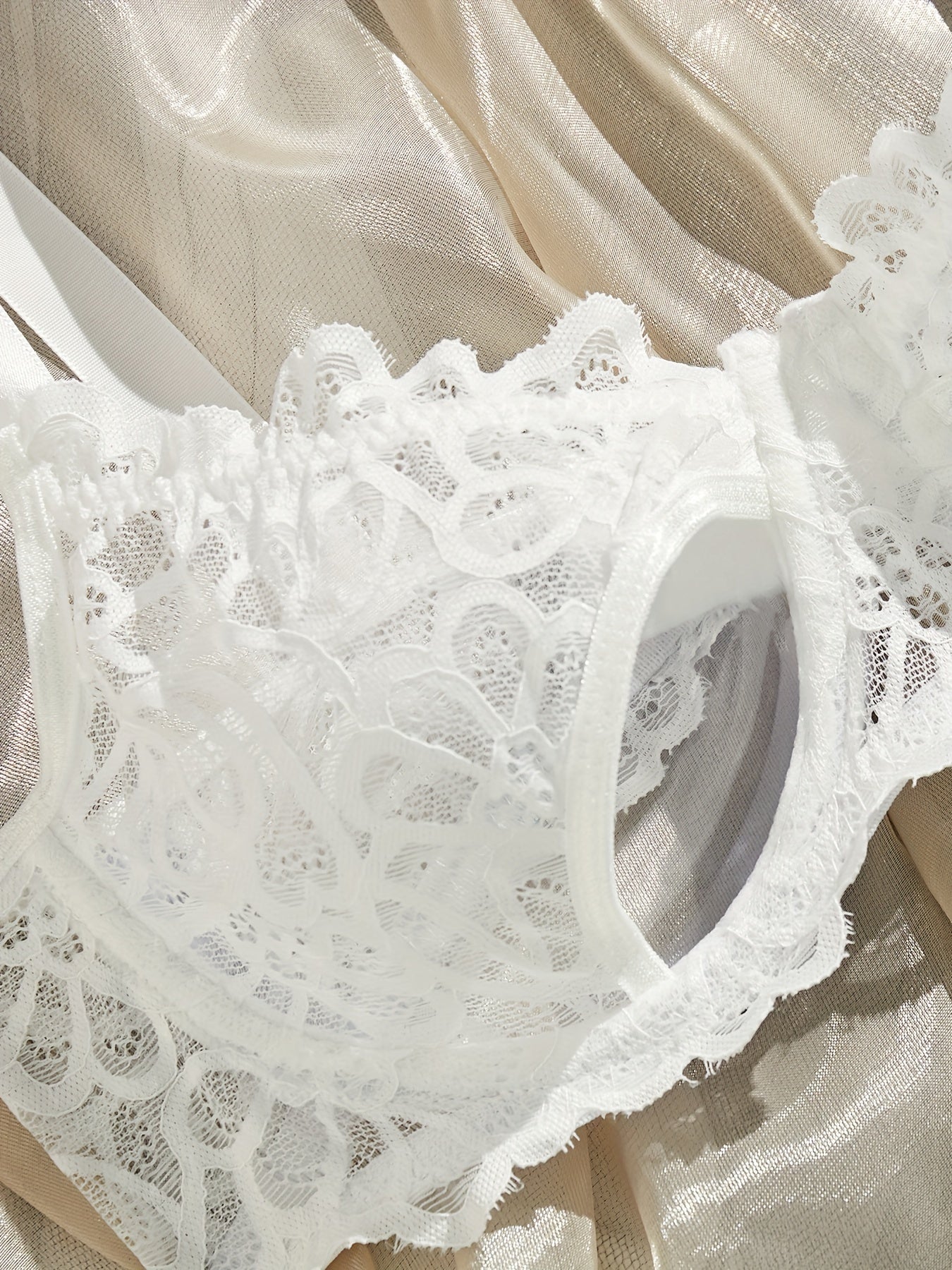 White Floral Lace Lingerie Set with Underwire Bra and Thong for Women