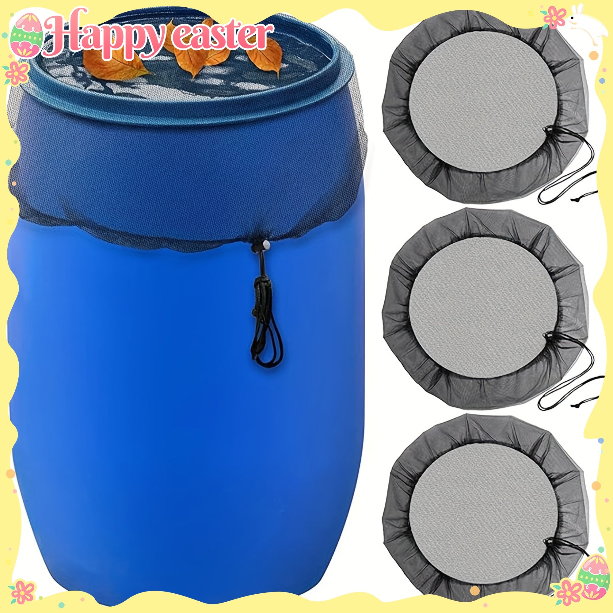 Mesh Rain Barrel Cover Blue Washable with Ventilation Holes and Drawstring
