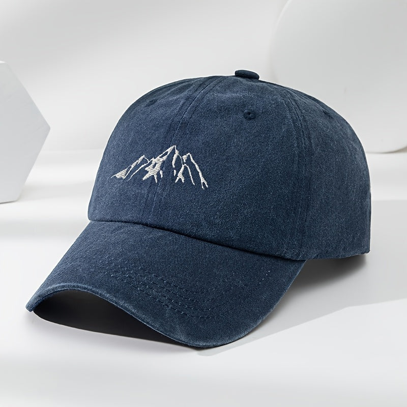 Unisex Polyester Baseball Cap with Embroidered Mountain Peak Adjustable Breathable Outdoor Hat