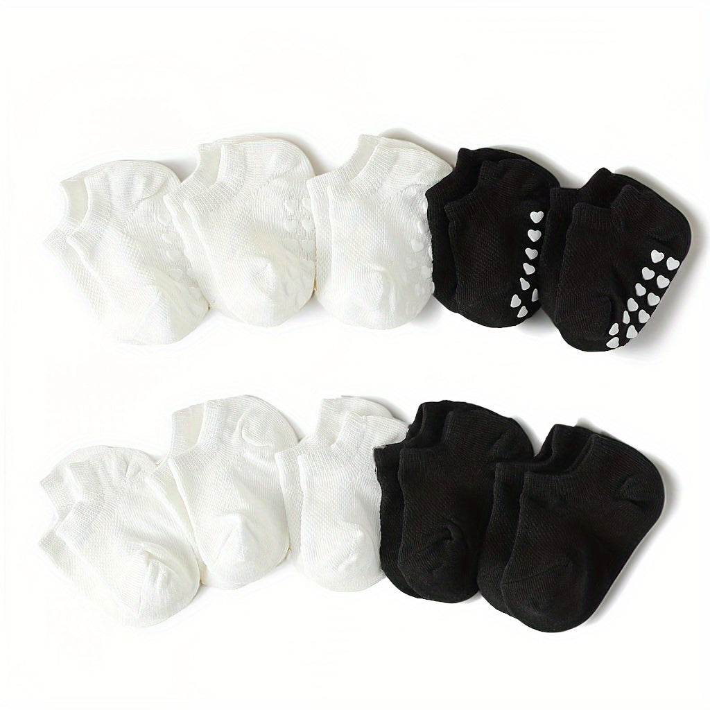 10 Pcs Kids Ankle Socks Cotton Blend Non-Slip Breathable Mesh Solid Color Spring Fall