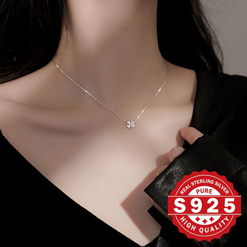 Zarif S925 Sterling Silver To'rt Yaproqli Klover Marjon, Kubik Zirkoniya bilan bezatilgan - Hissiy Teriga Mos, Ayollar uchun Ideal Sovg'a