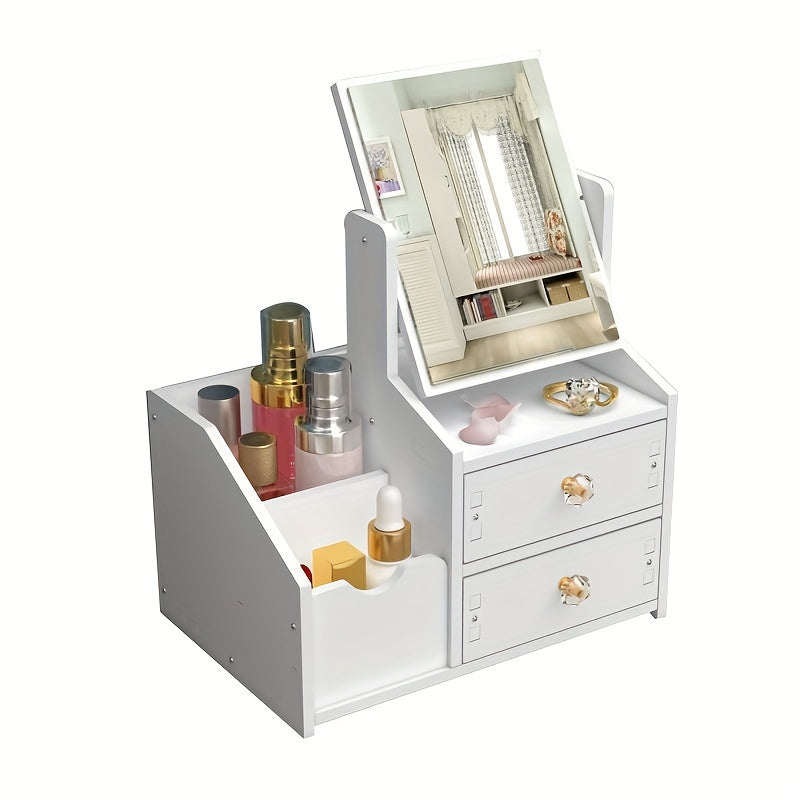 Countertop Makeup Organizer with Mirror Drawer Floral Design for Skincare and Phone Storage