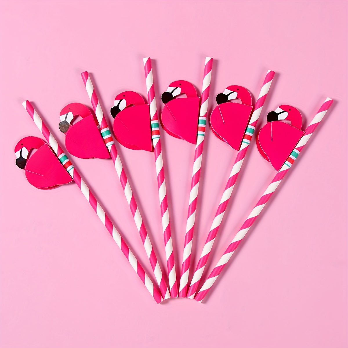 Pink Flamingo Paper Straws Set of 12 for Summer Parties and Tropical Decor