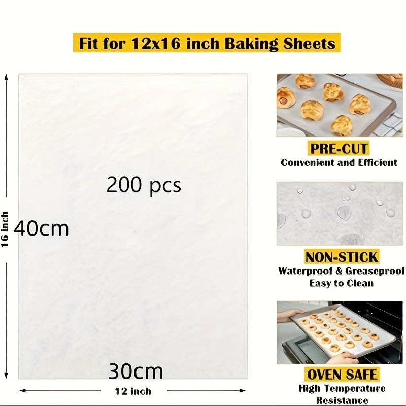 Небеленые предварительно нарезанные антипригарные пергаментные листы, 30 x 40 см, для выпечки и приготовления пищи, доступны в упаковках по 50, 100 или 200 штук. Подходят для гриля, фритюра и приготовления на пару.