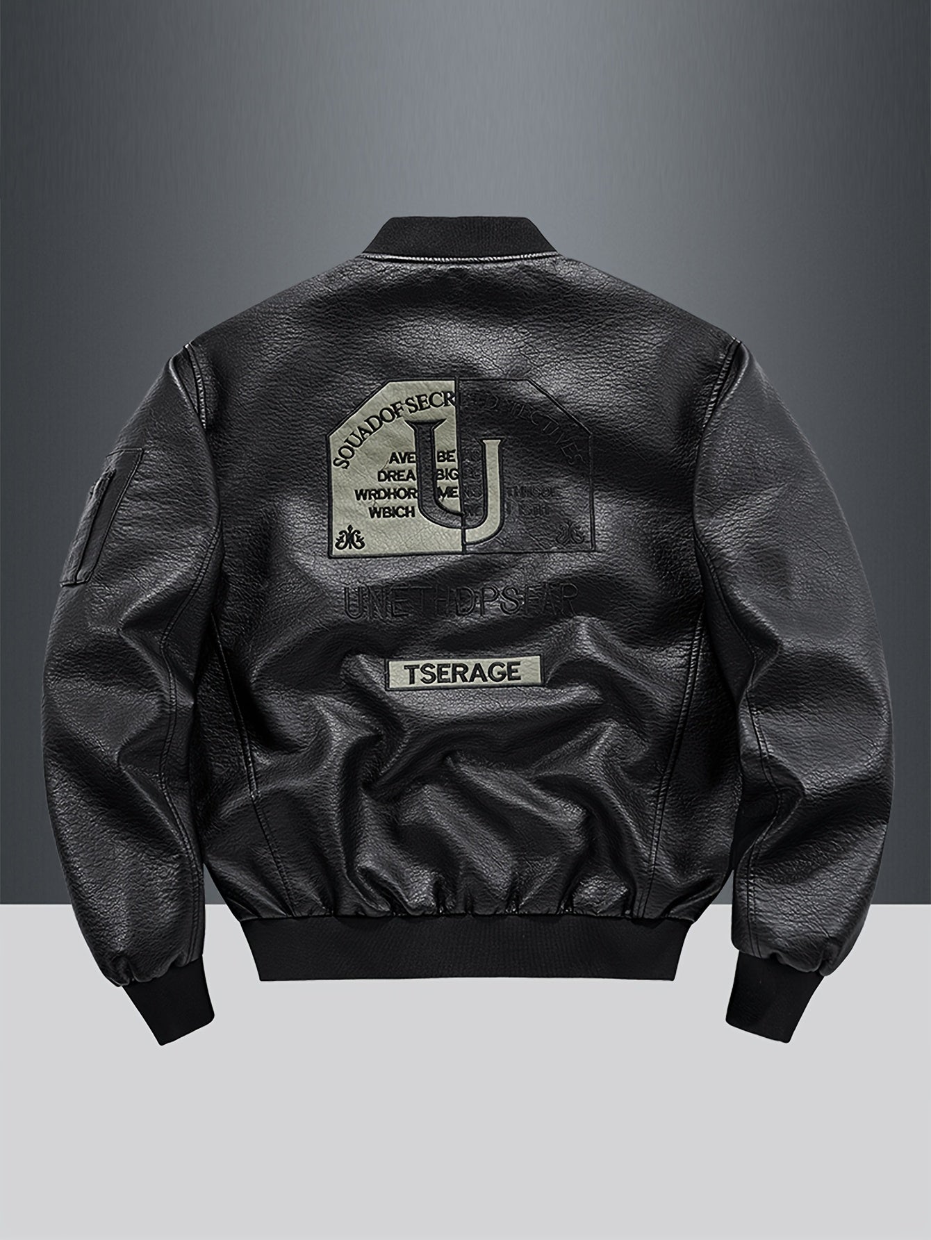 Men's Autumn Winter Motorcycle Jacket Windproof PU Embroidered Baseball Collar