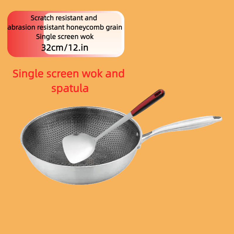 Honeycomb Non-Stick Uncoated Wok, zanglamas po'latdan yasalgan oshpaz tutqichi bilan, chizishdan himoyalangan, gaz va induksion plitalar uchun mos, faqat qo'l bilan yuvish uchun mo'ljallangan qozon.