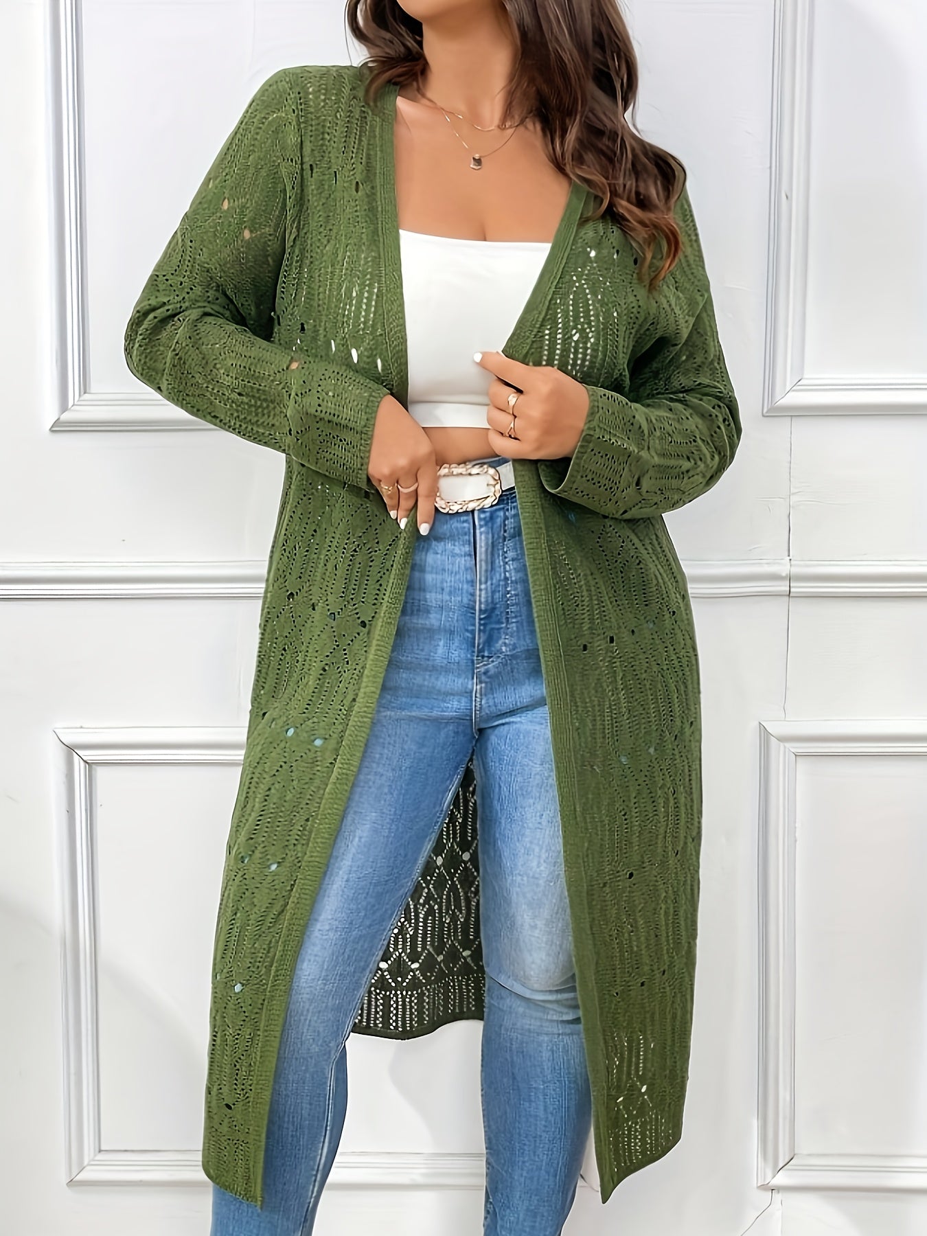 Plus Size Women's Solid Color Long Sleeve Cardigan Beach Cover-Up Oversized