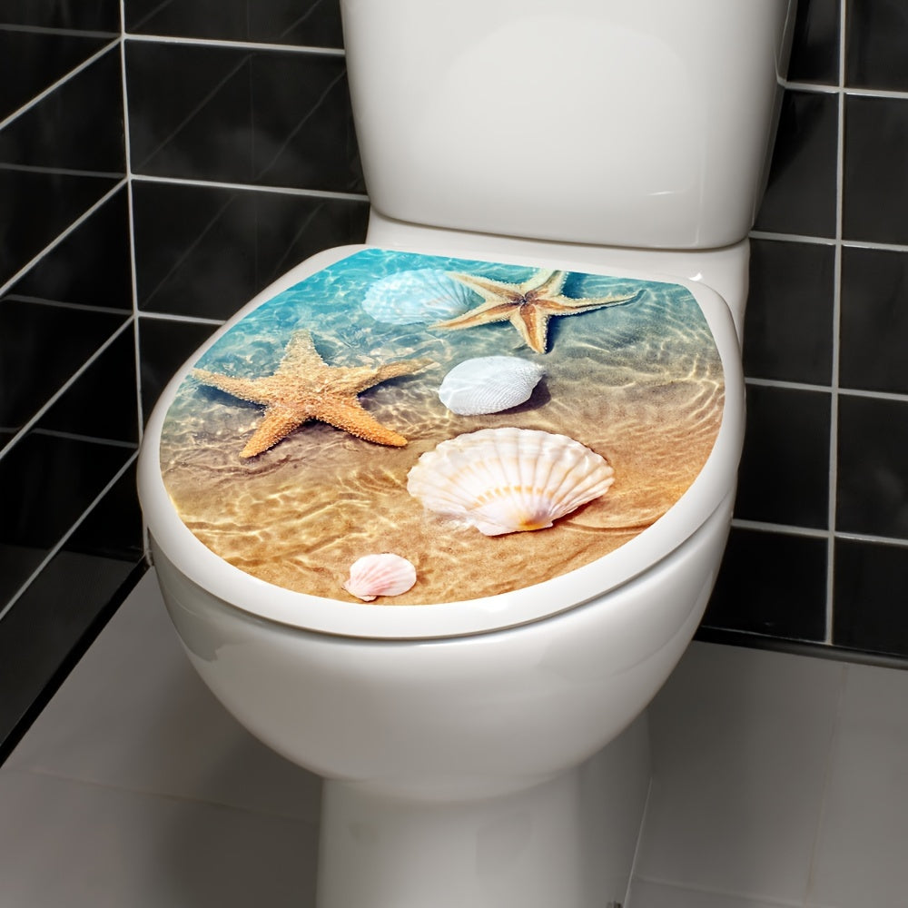 Seashell Bathroom Decor Sticker Waterproof Self-Adhesive Toilet Lid Cover 39.88x34.8cm