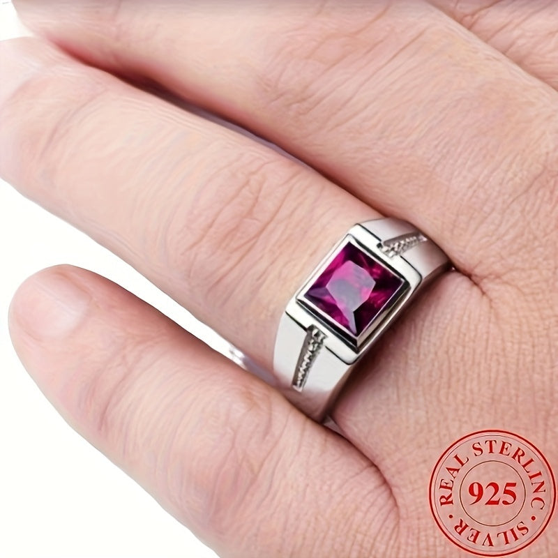 Unisex 925 Silver Punk uzuk, Qizil va Yashil toshlar bilan, Kvadrat sun'iy zirkoniya kristall dizayni, Juftlar uchun mukammal.