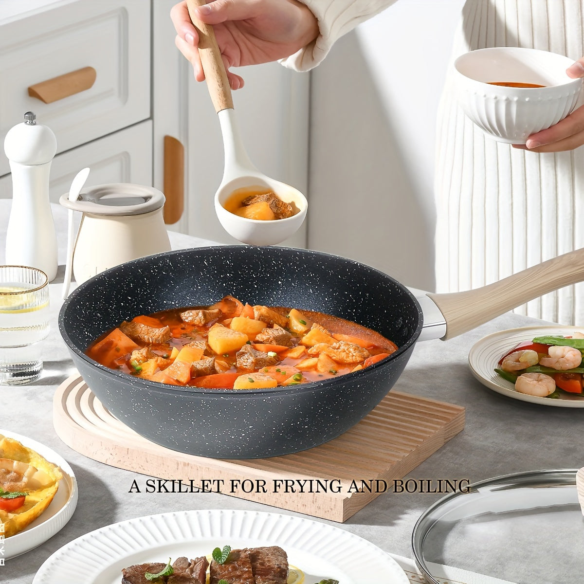 Yog'li qovurilgan idishlar uchun non-stick qovurilgan idishlar, sog'lom pishirish uchun alüminium oshxona anjomlari, gaz plitkasi bilan mos, oson tozalash