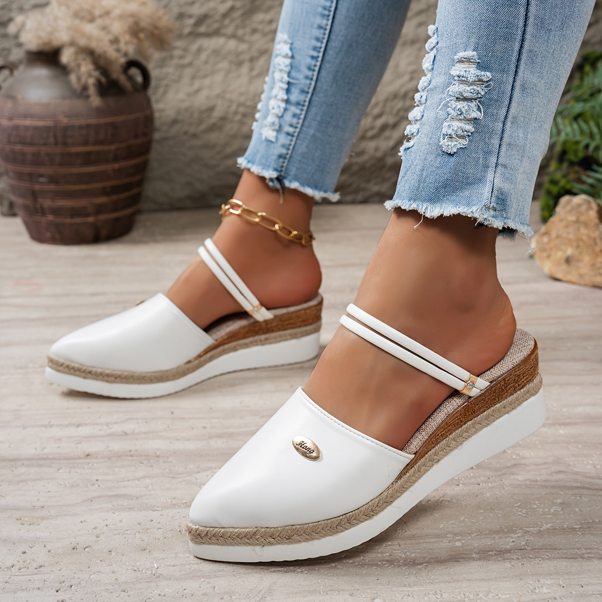 Women Woven Jute Wedge Heel Sandals Summer Casual Eclectic