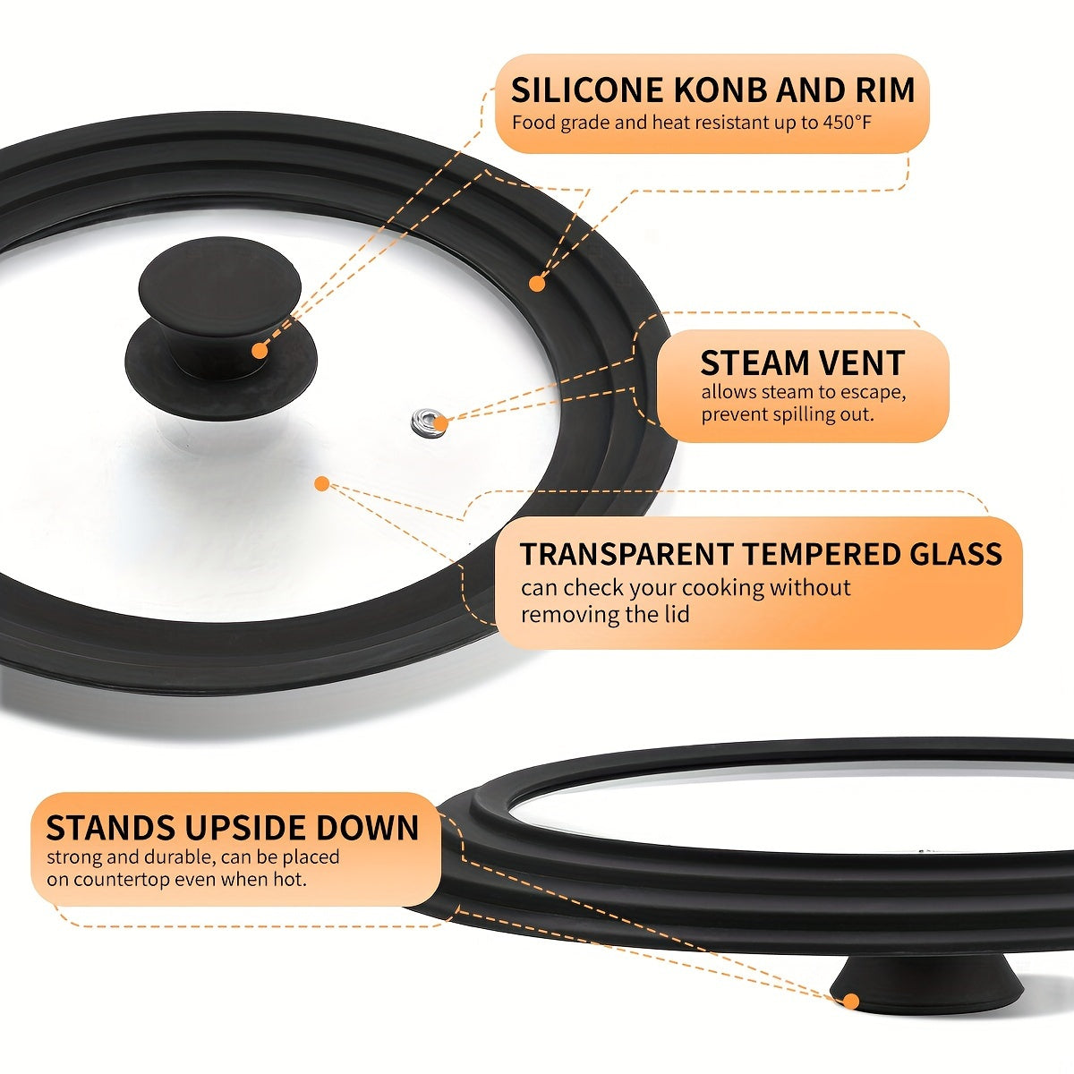 Черные универсальные силиконовые крышки: подходят для посуды, стеклянных крышек на сковородах, кастрюлях, сковородах, чугунных кастрюлях, мультиварках.