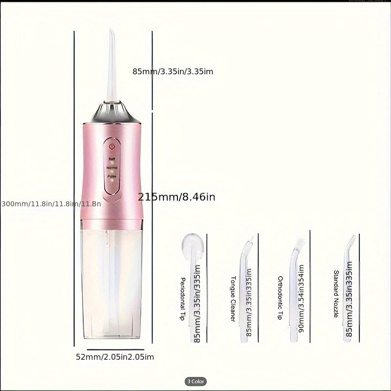 Rechargeable Pink Electric Water Flosser with High-Pressure Jet Tips for Braces and Hard-to-Reach Areas