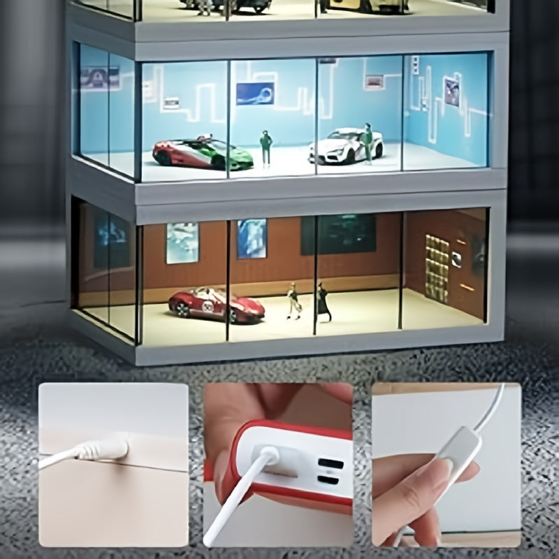 1/64 Scale Acrylic Car Model Display Case with Dust Cover and Lighting Effects for Collectibles
