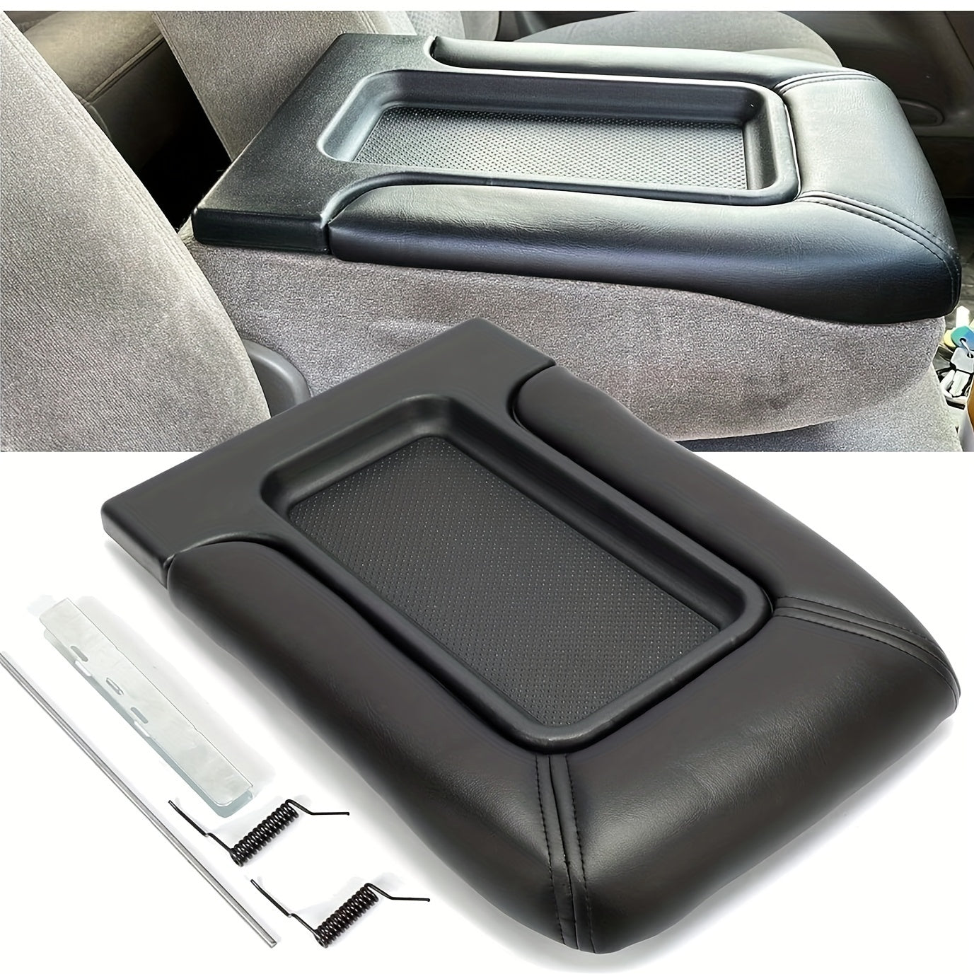 Vehicle Armrest Cover for Silverado Tahoe Avalanche Suburban Sierra Yukon Escalade Black Leather