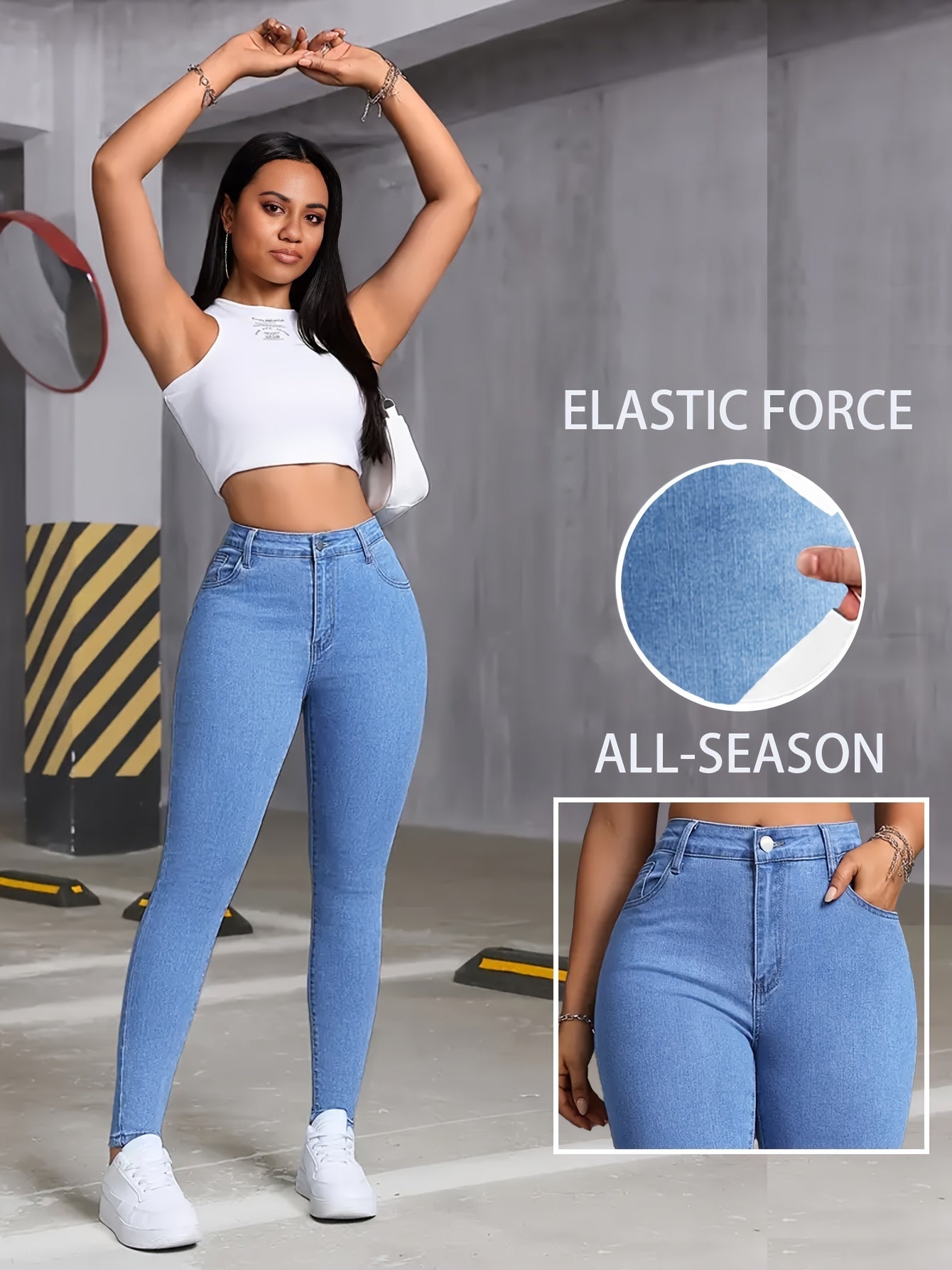 Plus Size High-Waist Skinny Jeans for Women Stretch Denim Black