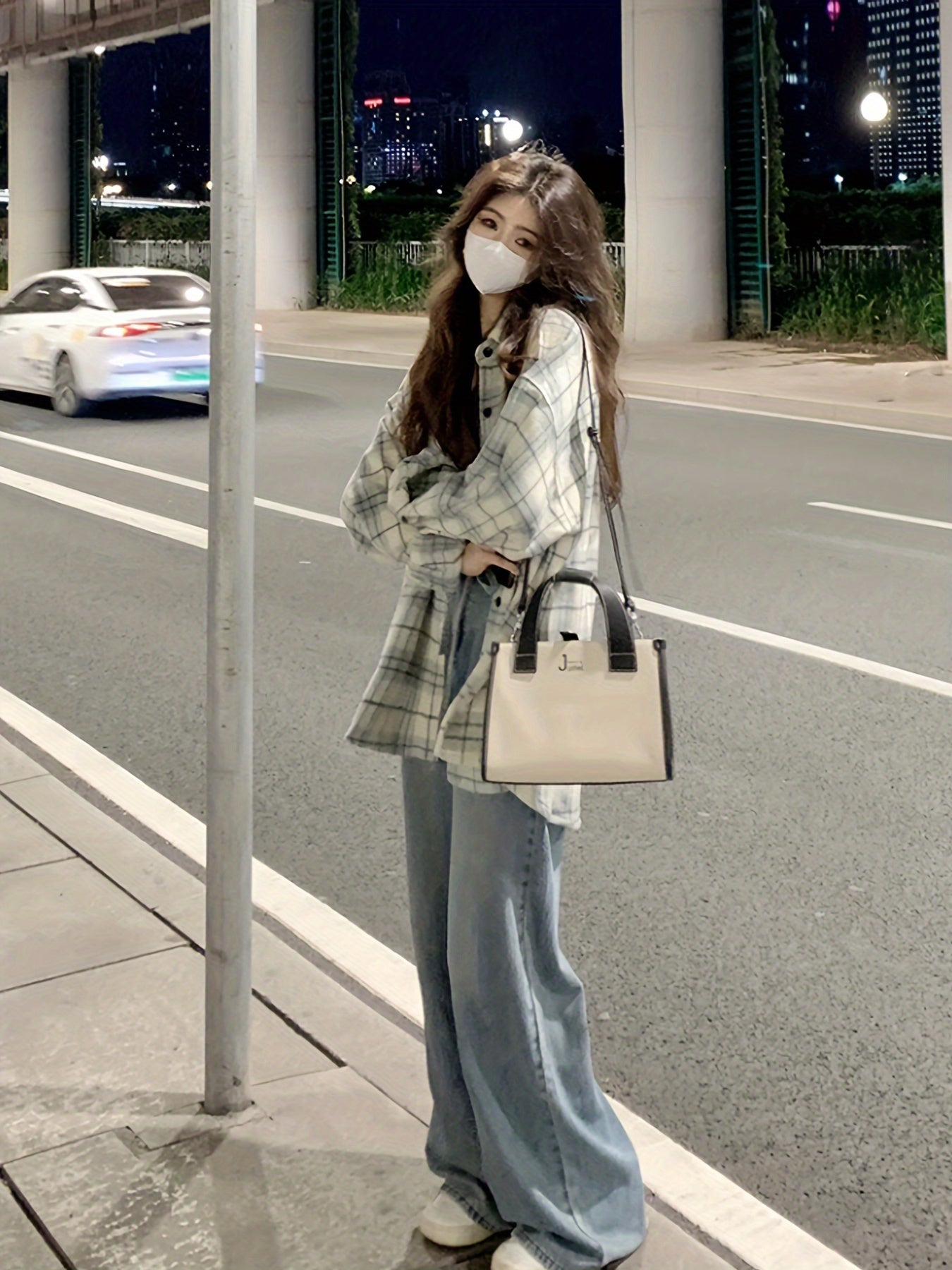 Women's Plaid Long Sleeve Shirt Fall Casual Woven Polyester