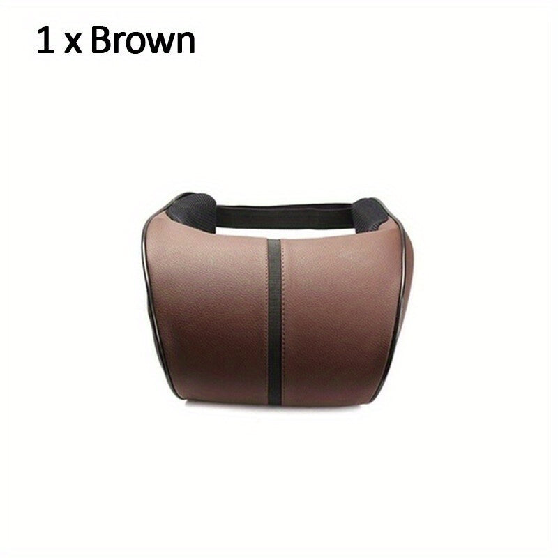 Faux Leather Car Headrest Pillow Memory Foam Cushion for Vehicle Seat Red Stitching