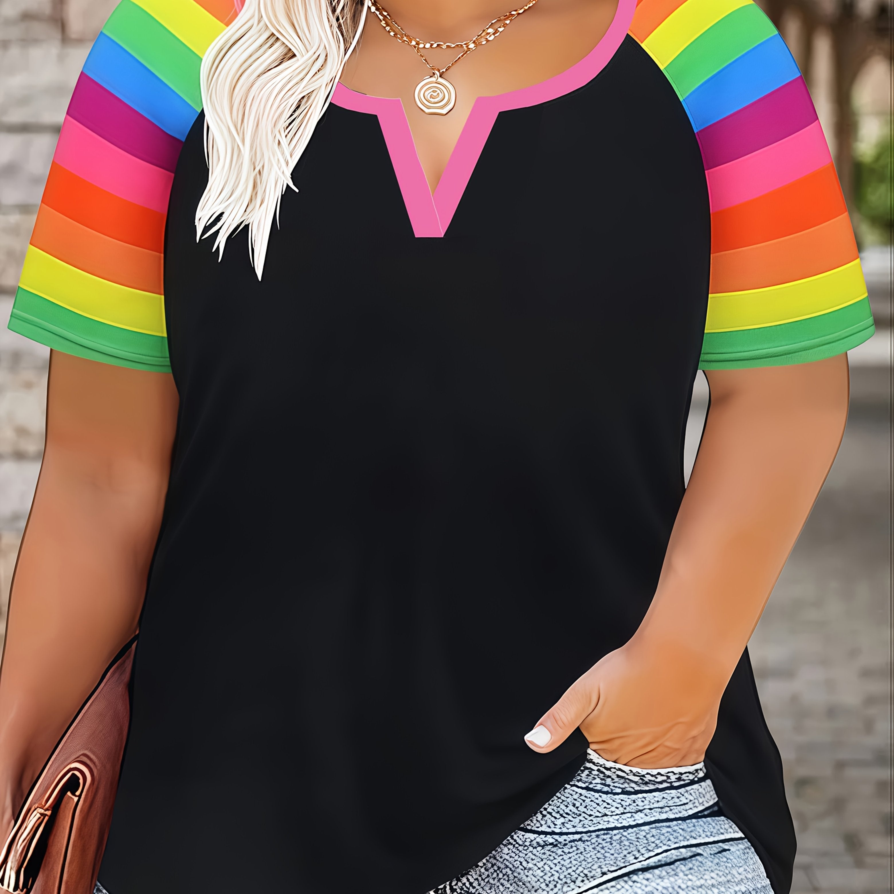 Plus Size Leopard Print Patchwork T-Shirt Casual Short Sleeve Top for Spring and Summer