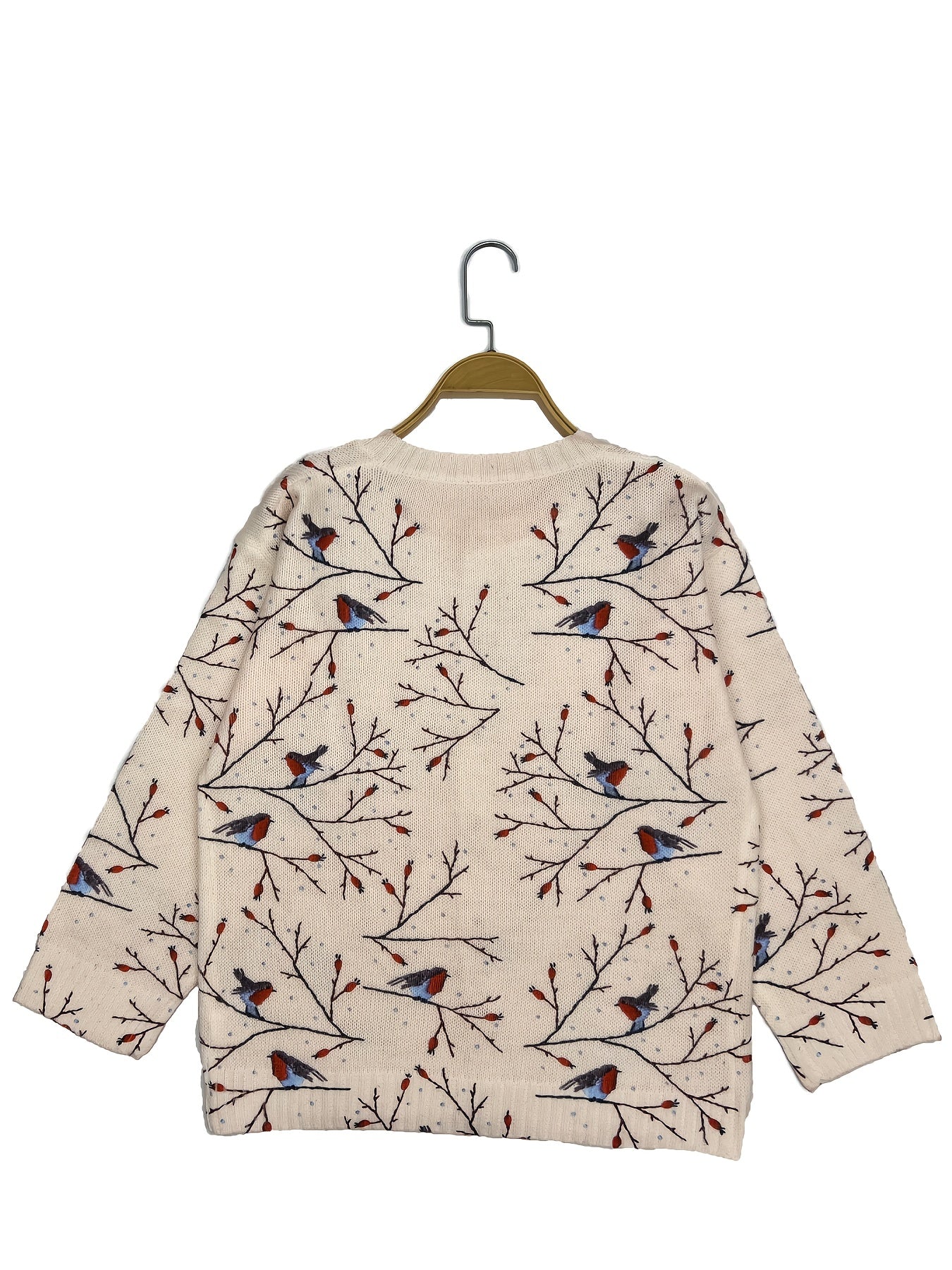 Ayollar uchun katta o'lchamli qush bosimli kardigan, yengil polyester, uzun yengli sviter