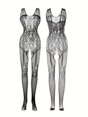 Kattalar uchun ichki kiyimlar to'plami, bodysuit, garter straplar va fishnet paypoq bilan