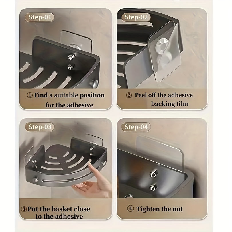 Bathroom Wall Shelves Set of 2 Triangular Shower Caddies Storage Organizer with Punch-Free Holder for Shampoo and Cosmetics