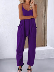 Plus Size Women's Sleeveless Jumpsuit Solid Color V-Neck Wide Leg