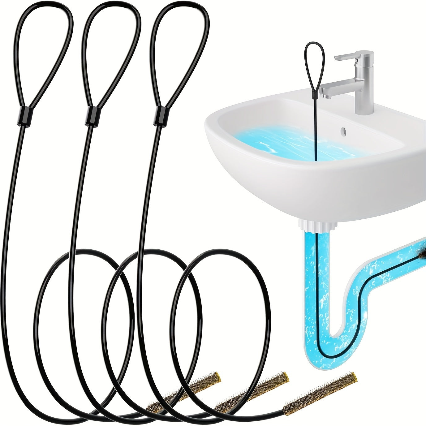 Set of 3 Stainless Steel Drain Clog Remover Hooks Nylon Coated for Bathroom Sink Bathtub Shower