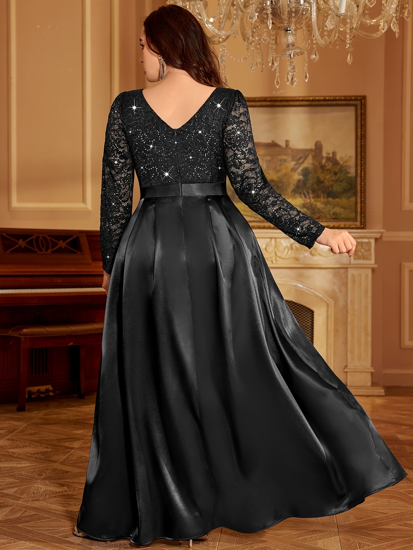 Plus Size Women's Satin Lace Wedding Dress Sequin Embellished Mermaid Evening Gown