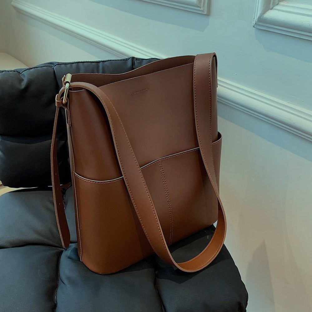 Large Black Tote Bag for Women with Polyurethane Lining and Magnetic Closure