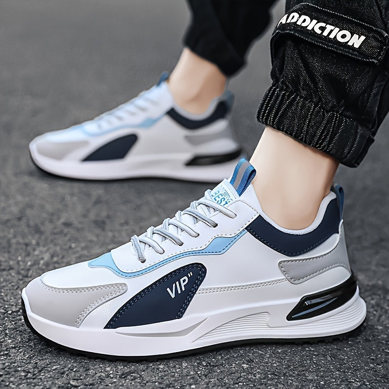 Men's Color Block Lace-Up Non-Slip Running Shoes for Gym Workout Casual Sneakers