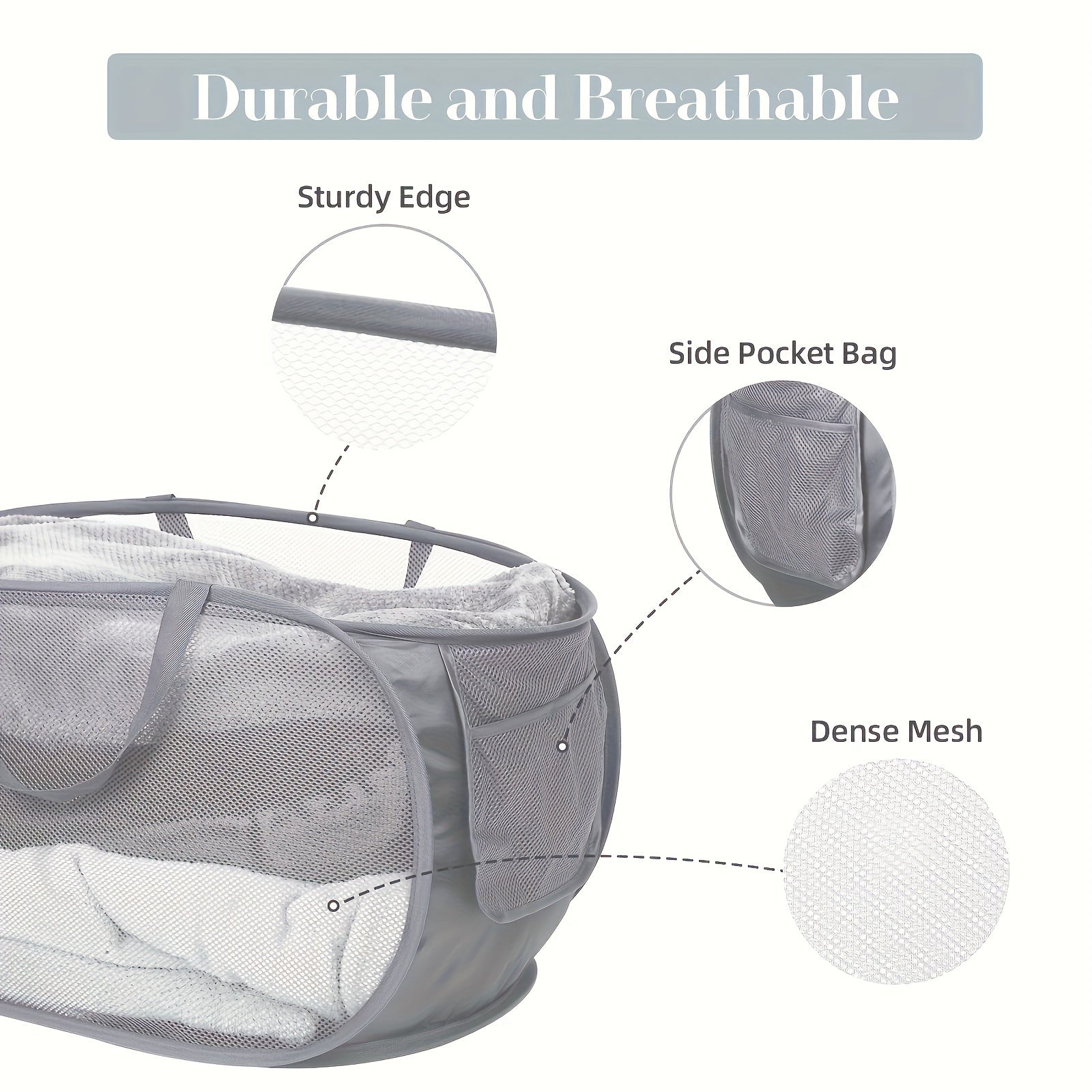 Foldable Mesh Laundry Basket with Handles for Clothes and Toys Storage