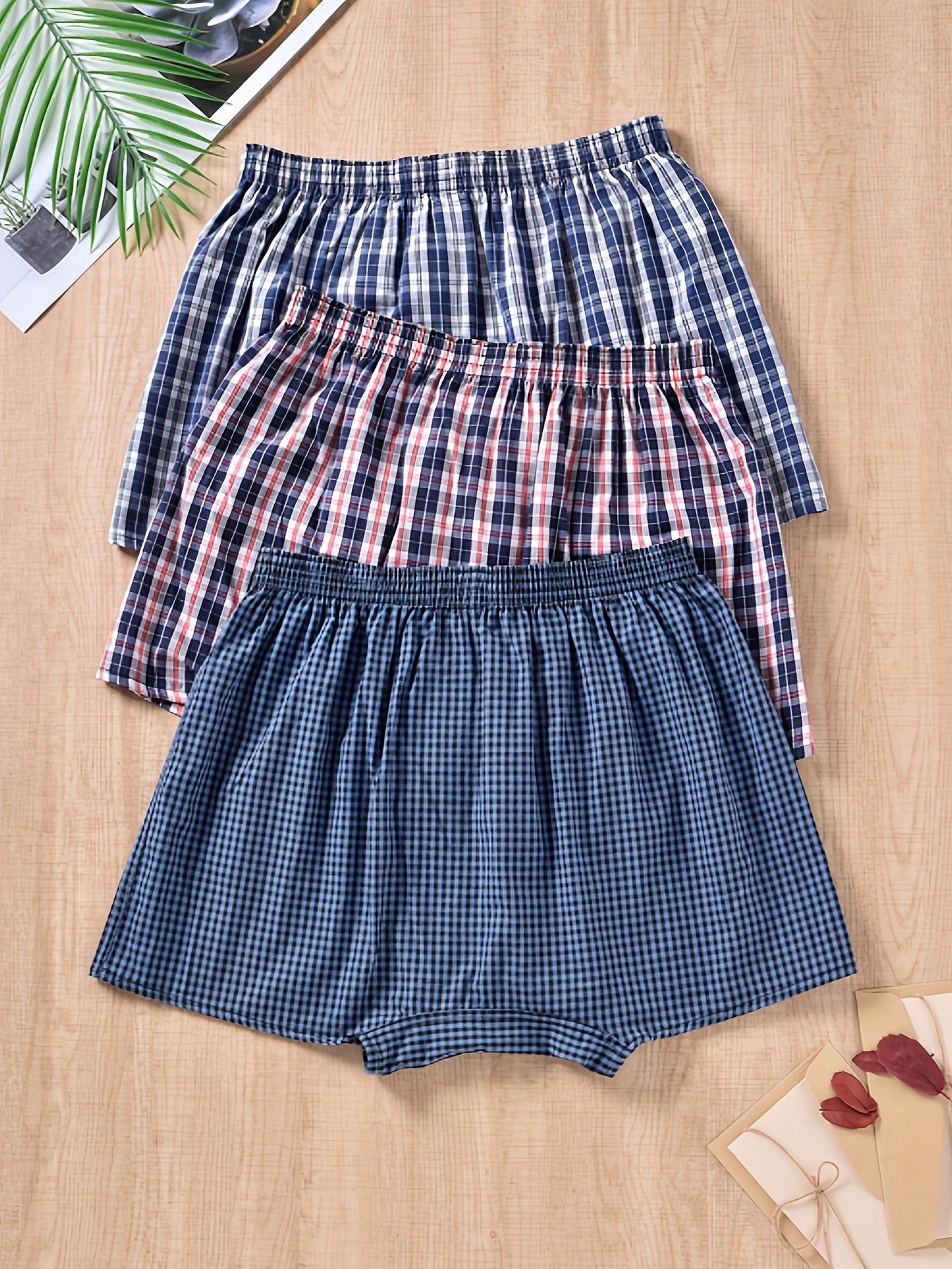 Мужские хлопковые боксёры в многоцветном стрелочном принте, свободный крой, дышащий, комплект из трёх